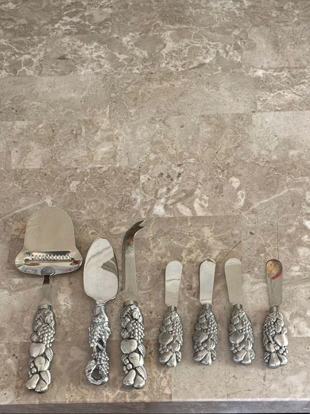 Silver Fruit Themed Decorative Cheese Serving Set